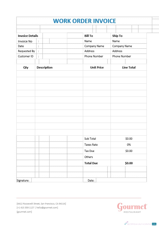 Download Restaurant Work Order Invoice Template Photoshop template
